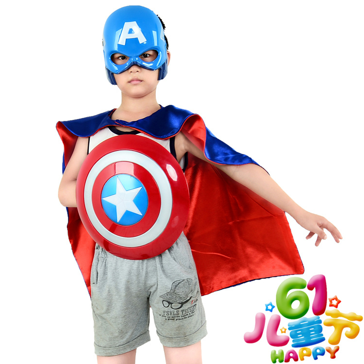 万圣节服装儿童套装美国队长盾牌面具披风角色扮演超人cos钢铁侠