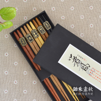 日式五木质筷子套装礼盒尖头创意磨花环保餐具筷结婚礼品家庭用筷