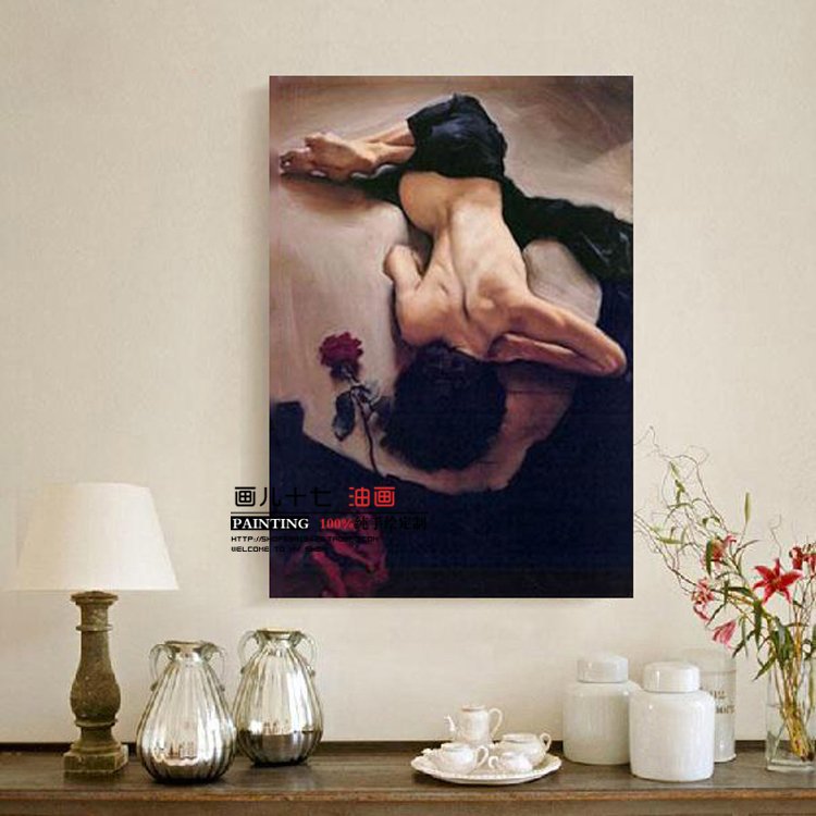 【玫瑰】欧式现代手绘人物客厅玄关餐厅卧室装饰画油画壁画无框画