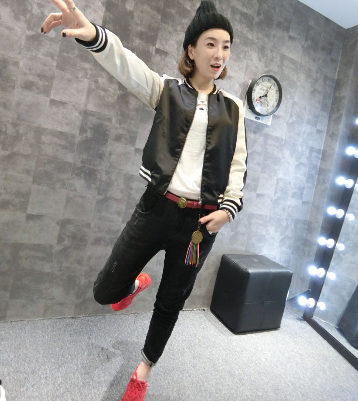 欧洲站2016秋装欧货潮新款韩版个性显瘦棒球领长袖短款外套女学生