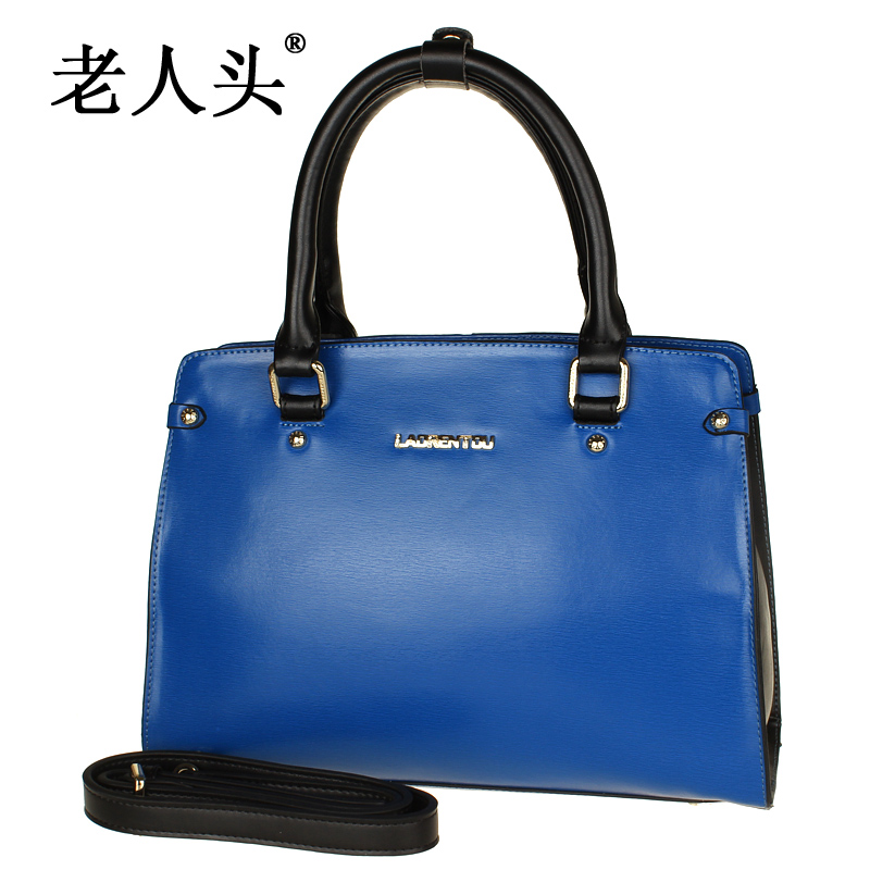 老人头女包女士牛皮手提包蓝色潮流时尚斜挎包包L190004-2G