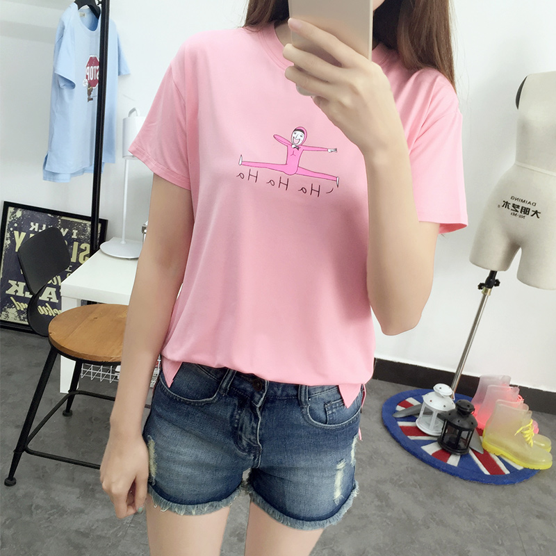 韩国短袖t恤女夏韩版宽松显瘦百搭卡通印花学生闺蜜装潮