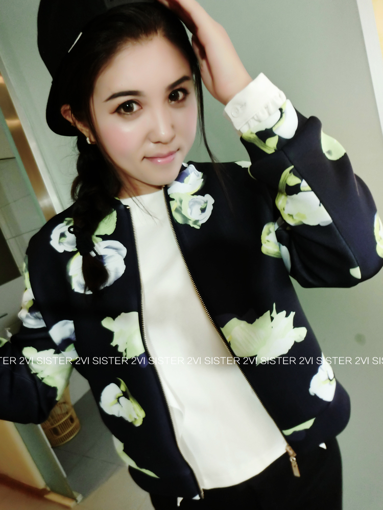 2vi 2015秋季新款女装韩版太空棉花朵立领短外套女式上衣实拍现货