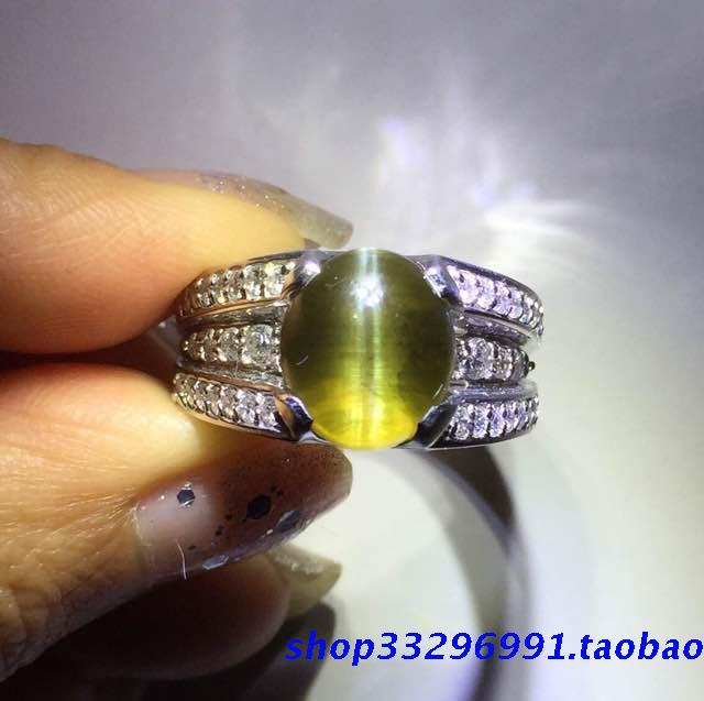 PT900铂金镶嵌奢华款8.04ct金绿猫眼配钻石戒指