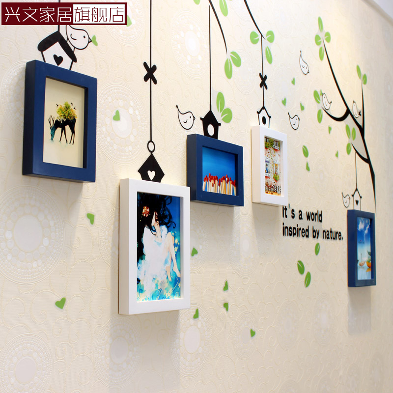 5T小鸟的家墙贴实木照片墙现代简约5/7寸相框DIY自由搭配创意组合