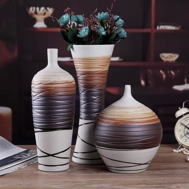 景德镇陶瓷 创意时尚花瓶摆件三件套 现代简约客厅摆设装饰工艺品