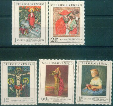LQ3082捷克1969国家美术馆藏画 十字架 复活等绘画5全1枚揭薄
