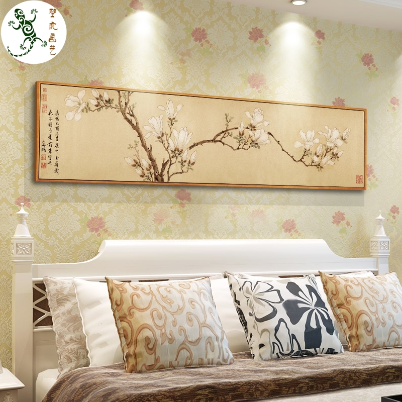 现代新中式卧室床头装饰画水墨挂画客厅沙发背景墙画壁画玉兰花