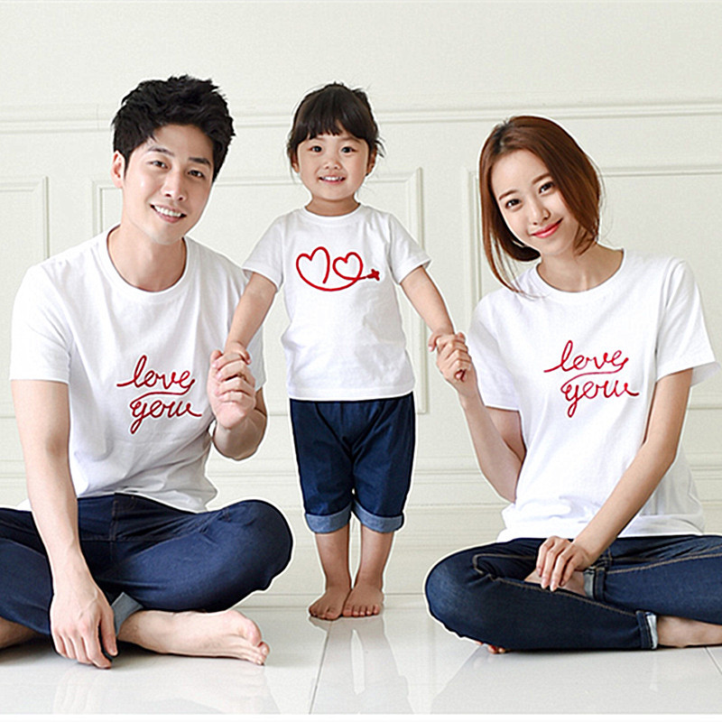 2016新款亲子装夏装短袖T恤纯棉上衣一家四口家庭装圆领字母韩版