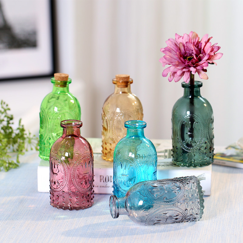 zakka宫廷风欧式复古彩色玻璃储物罐小花瓶子容器皿花插摆设道具