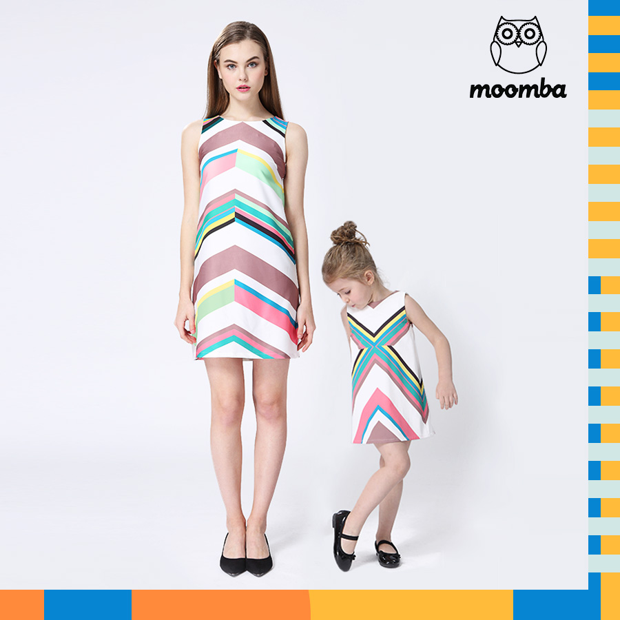 moomba 2016新款母女装夏装款亲子装夏季淑女裙拉拉队亲子连衣裙