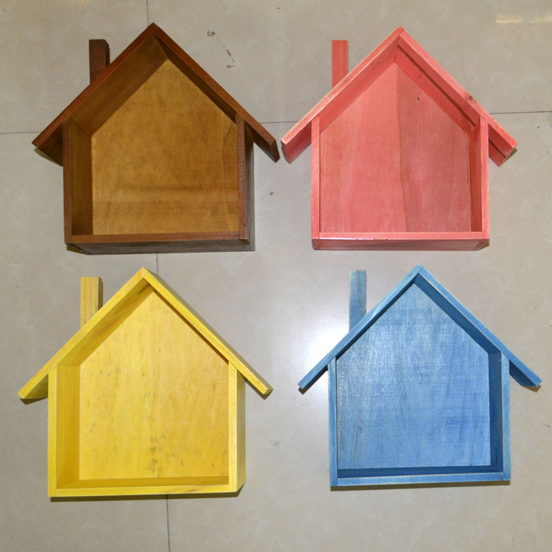 2015新款地中海做旧木盒实木小房子收纳盒创意家居装饰搁板置物架
