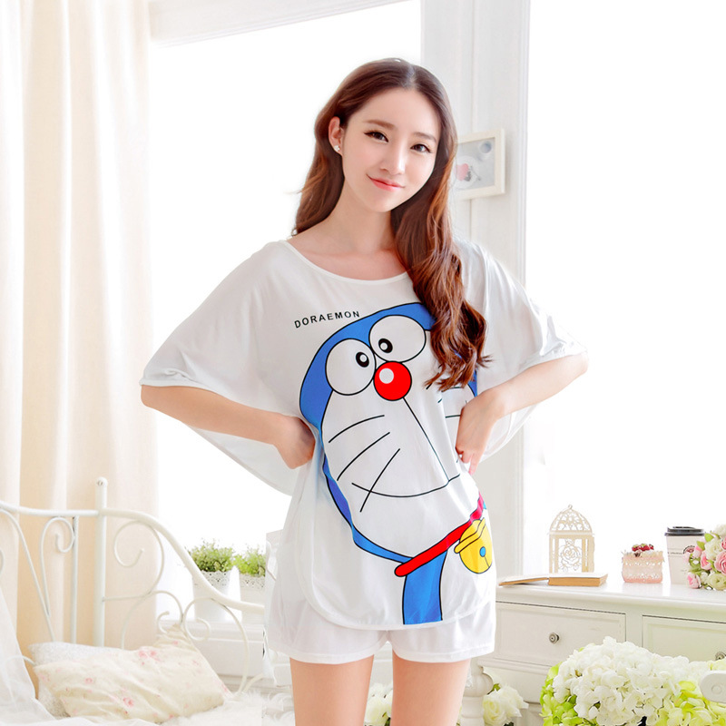 夏季女士卡通短袖睡衣 韩国版经典牛奶丝蝙蝠袖款居家服套装 包邮