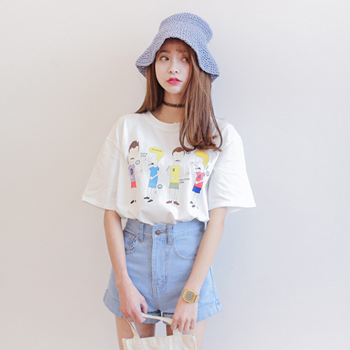 2015夏季新款女装韩国东大门圆领宽松可爱卡通动漫短袖t恤上衣