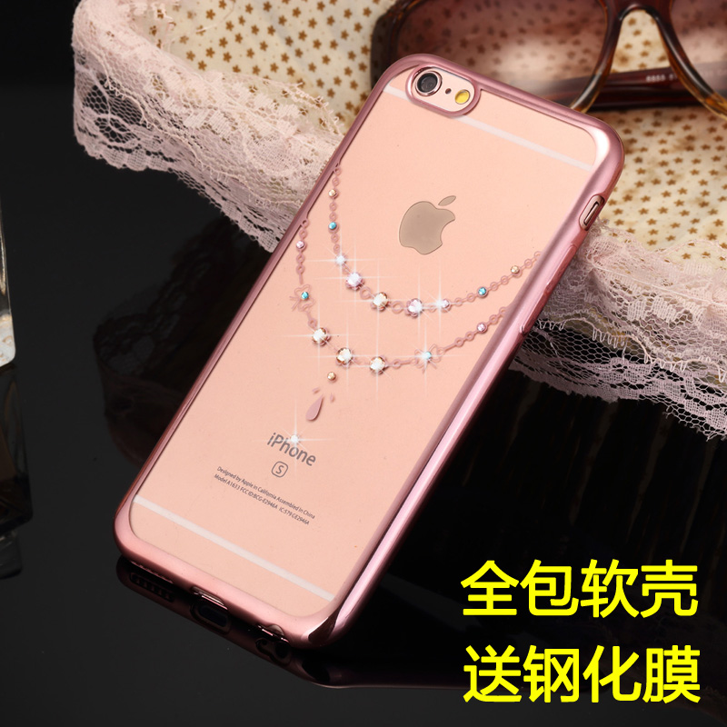 iphone6手机壳水钻奢华 苹果6s plus保护套透明玫瑰金硅胶软新款
