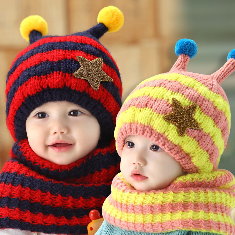 冬季男女童儿童帽子可爱婴儿帽秋冬宝宝帽子套头加绒毛线帽小孩帽