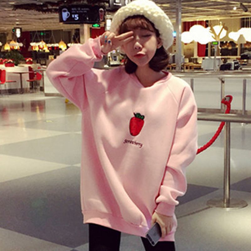 2015秋冬季韩国套头卡通卫衣外套加绒长袖t恤圆领少女学生闺蜜装
