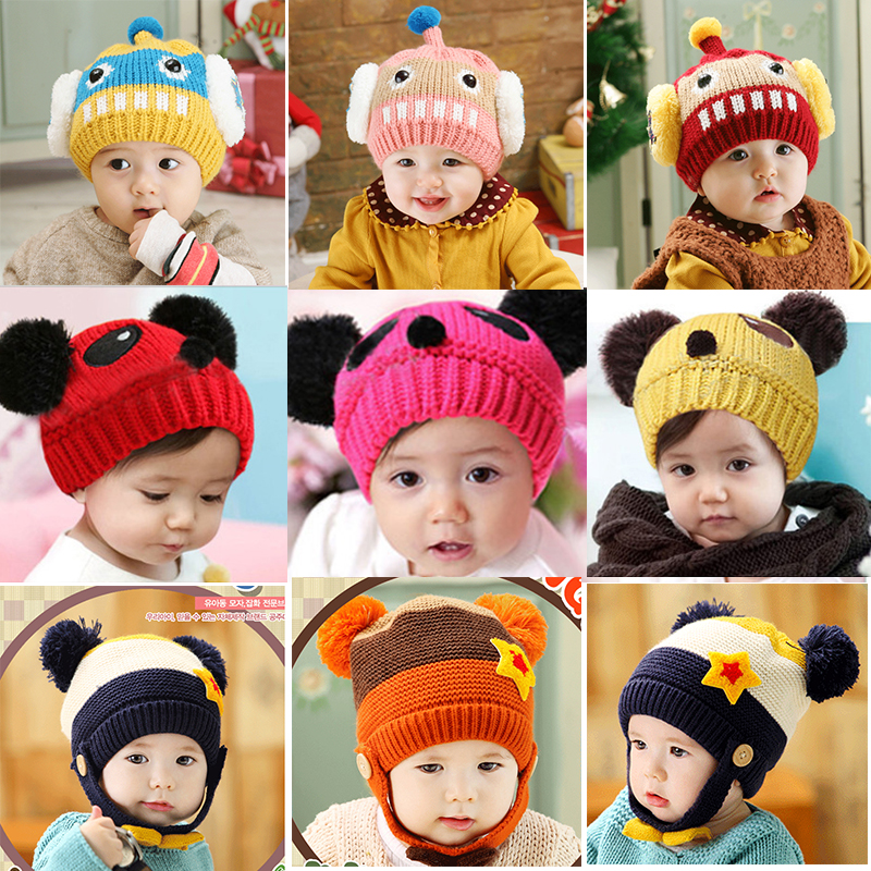 韩国婴幼儿童帽子秋冬季小孩男女宝宝保暖加厚可爱毛线针织护耳帽