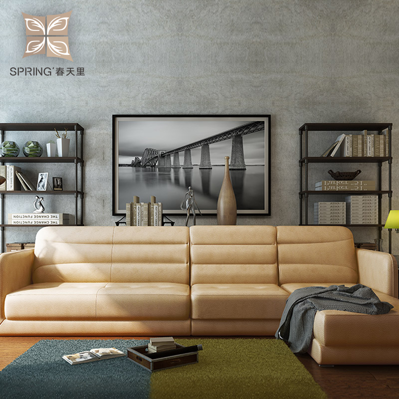 欧式现代客厅转角沙发组合 高档田园风格三人小户型可拆洗皮沙发
