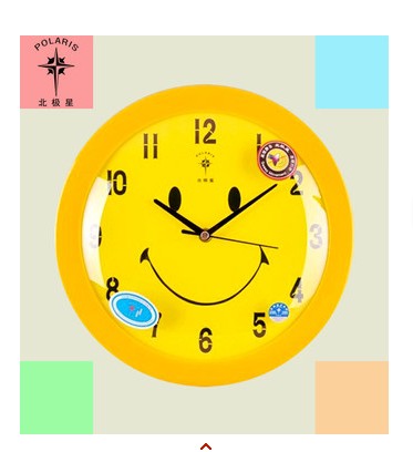 北极星12寸钟表静音创意卡通挂钟客厅儿童卧室石英钟可爱笑脸时钟