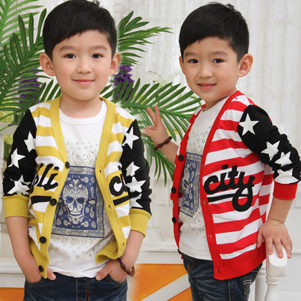 儿童装男童外套春秋新款卫衣开衫3-4-5-6-7-8岁韩国红白条棒球服