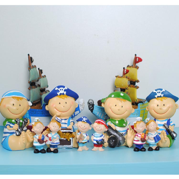地中海风格可爱树脂海盗娃娃水手摆件 创意儿童房书房装饰摆设