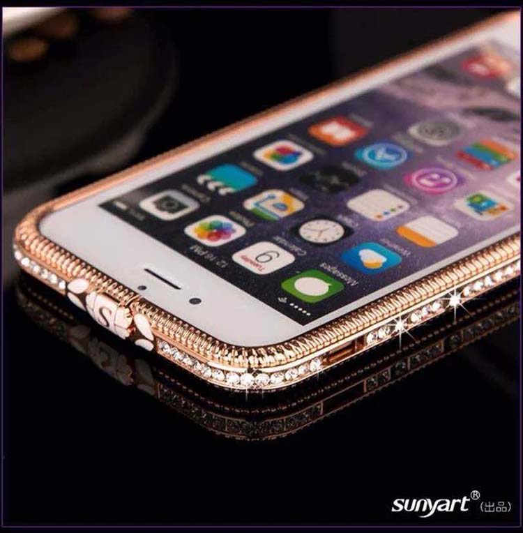 苹果6代金属钻边框iphone6手机壳4.7四叶草水钻壳保护套奢华钻石
