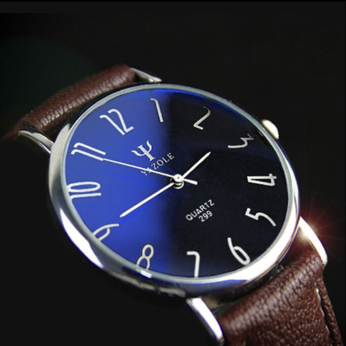 手表男士款韩国潮流学生非机械手表炫彩蓝光镜面防水皮带牛纹手表