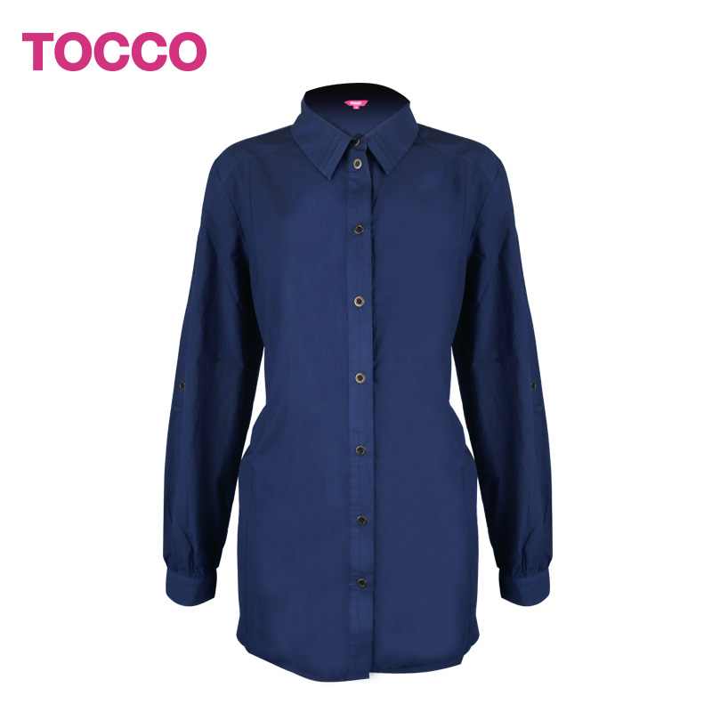 TOCCO 女士全棉高密府绸中长款长袖衬衫2015春季新款职业装