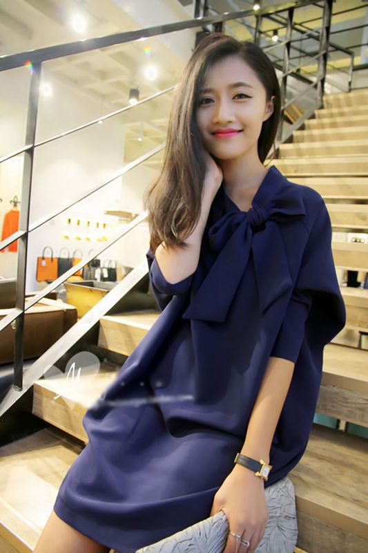 韩国代购2015春装新款韩版长袖显瘦连衣裙女修身蝙蝠袖宽松打底裙