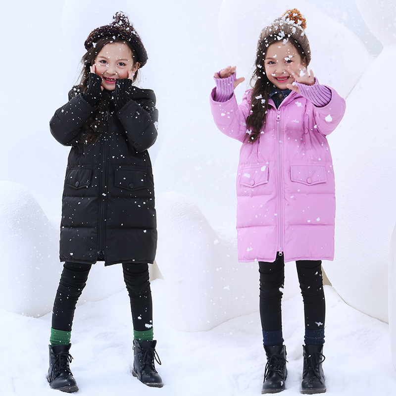 gxf童装儿童羽绒服女童中长款2015新款保暖冬装外套女大童手套款