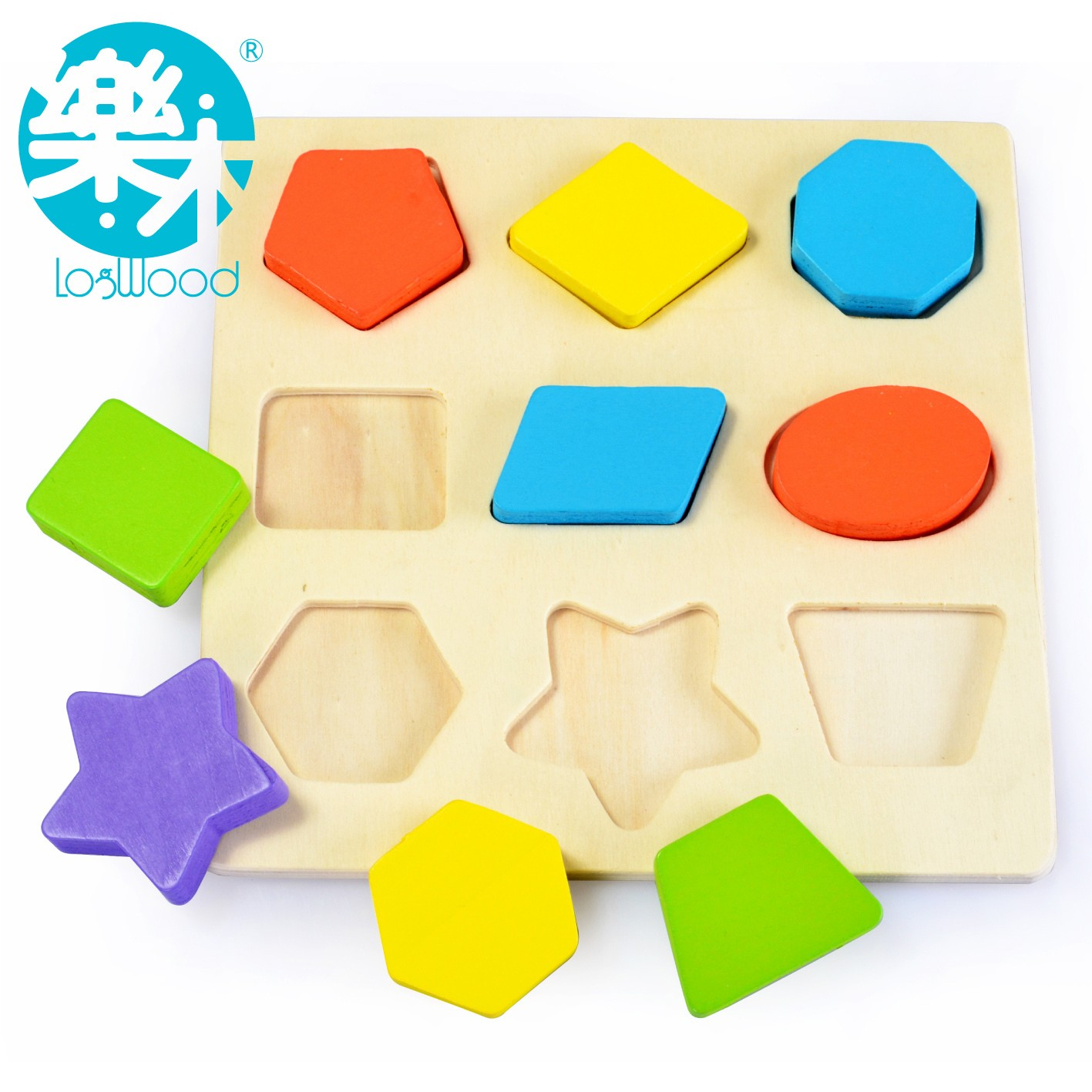 木制儿童立体积木形状配对 宝宝益智拼图认颜色1-3-6岁幼儿园玩具