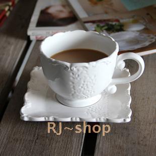 zakka欧式杂货家居用品浮雕单耳陶瓷咖啡杯碟套装 家居餐具必备