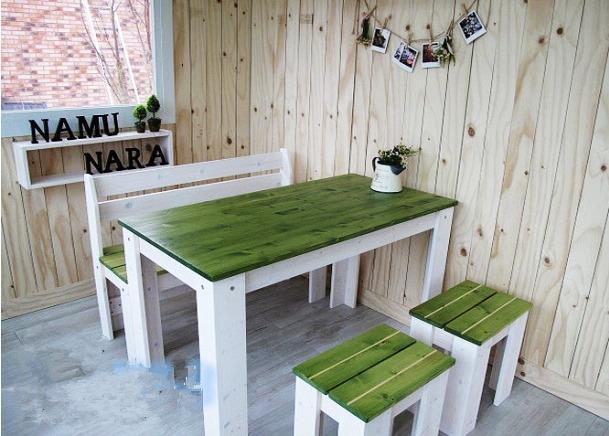 地中海复古作旧田园实木桌椅咖啡桌餐桌小资森系绿色桌椅凳可订做
