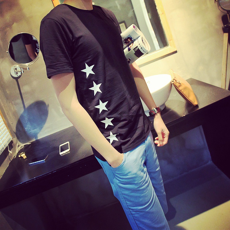 2015夏季个性卡通短袖T恤男士大码印花半袖韩版修身潮男装T恤男