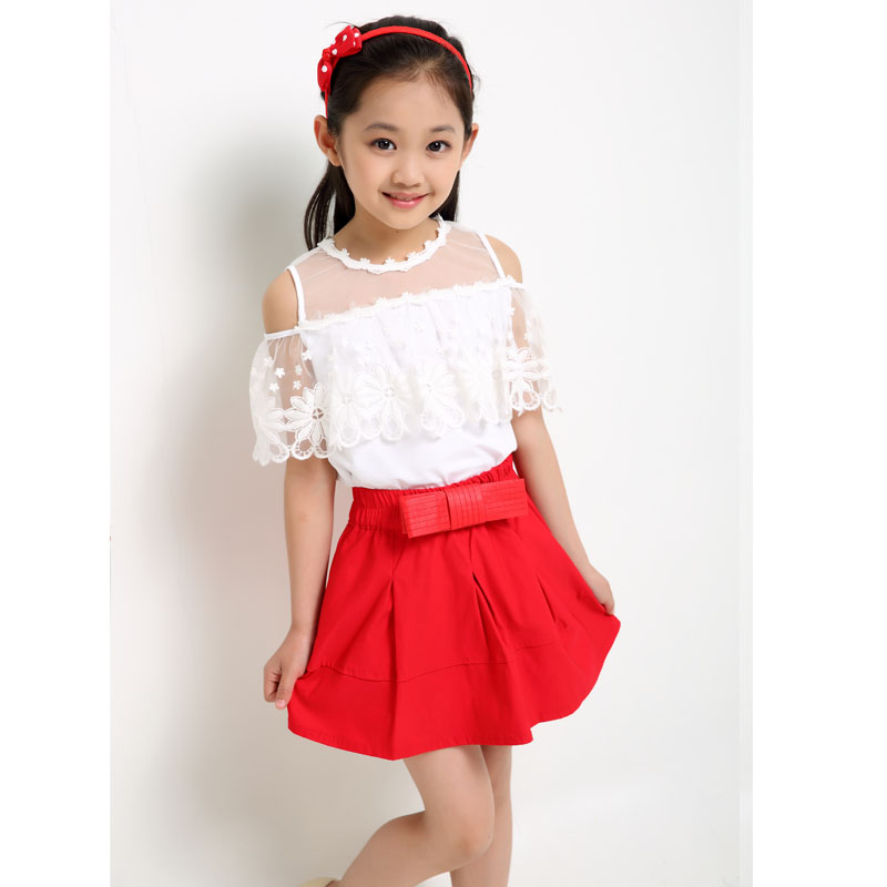 六一童装女童套装夏装2015新款儿童韩版中大童短袖T恤裙子两件套