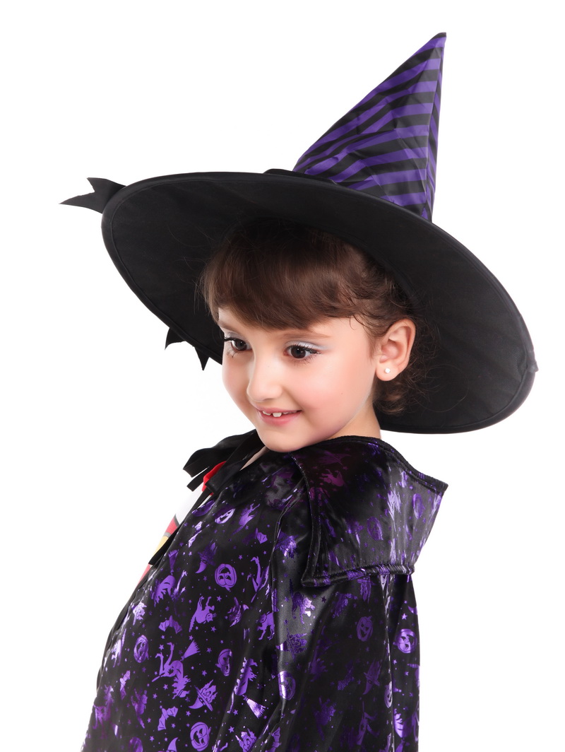 万圣节儿童小孩恶魔巫婆披风+巫婆尖帽子 紫色