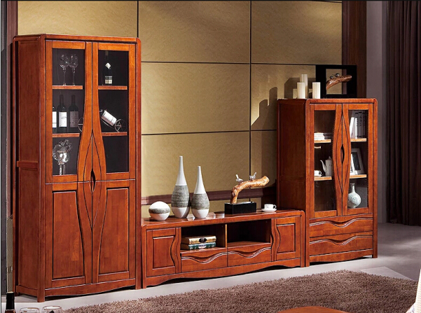 重庆家具 组合电视柜 橡木实木电视柜中式影视柜茶几组合胡桃色