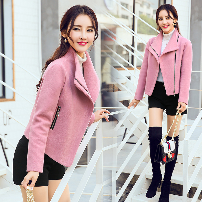 2017冬新款韩版呢子大衣女短款气质修身百搭羊毛呢外套加厚大翻领