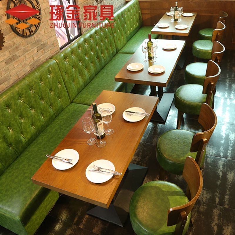 咖啡厅沙发 奶茶店西餐厅茶餐厅简约北欧实木餐桌椅组合 靠墙卡座