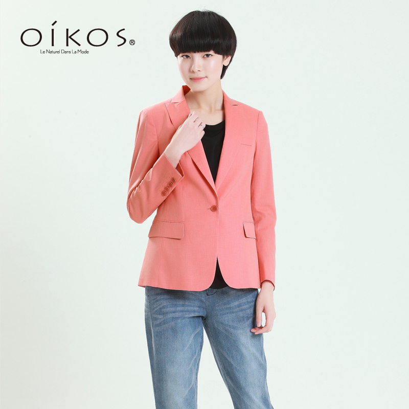oikos春季新品 时尚OL气质西装领长袖简洁一粒扣西服 5141J3011