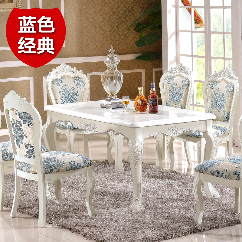 欧式大理石餐桌椅组合特价6人长方形实木餐桌白色小户型韩式餐桌