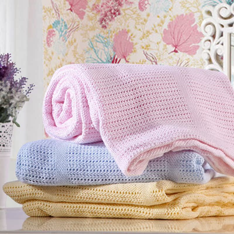 puraspace洞洞毯纯棉宝宝针织线毯全棉婴儿童透气夏空调休闲盖毯