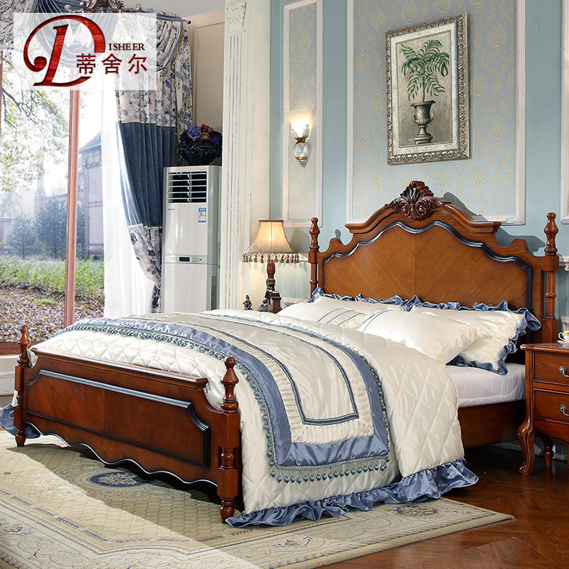蒂舍尔家具 美式乡村床实木床双人欧式床高箱1.5单人 1.8米卧室床