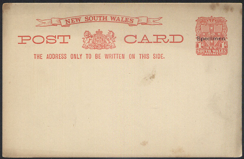 新南威尔士1897年古典邮资片加字样片1p新，微黄斑，十字纹章！