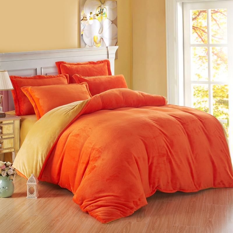 法莱绒四件套床单被套冬季床上用品纯色双拼毛毯珊瑚绒法兰绒套件