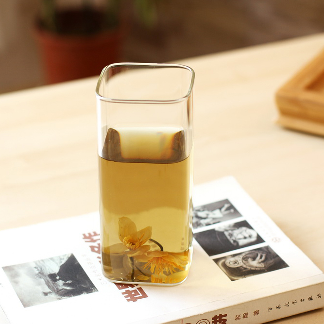 创意防爆耐高温玻璃杯透明水杯方形红绿茶杯子果汁饮料牛奶杯特价