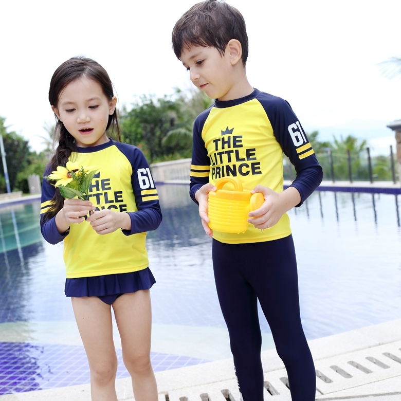 韩国新款儿童泳衣男童女童全身防晒长袖长裤分体潜水浮潜温泉泳装