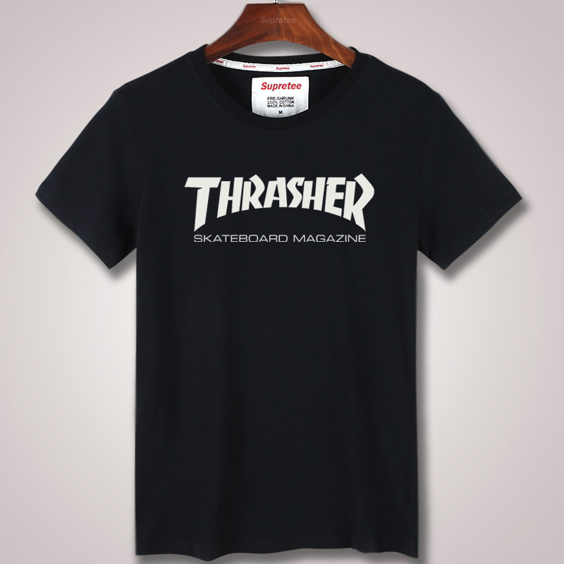 supretee 欧美国街头滑板潮牌Thrasher宽松加大码全棉男女短袖t恤