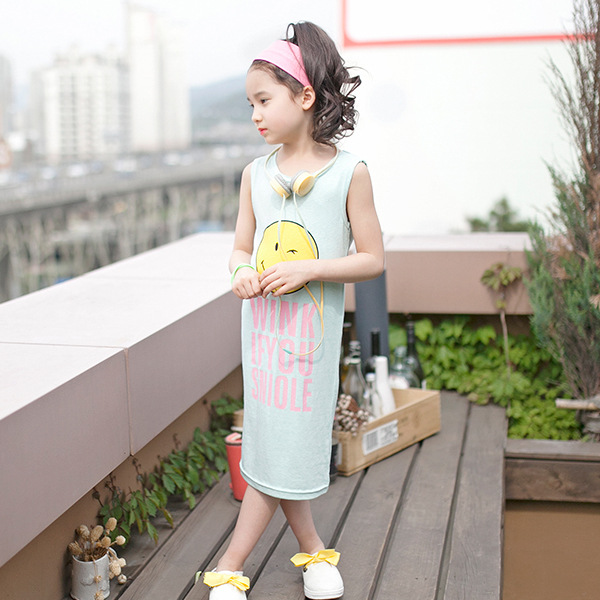 TS2058韩版童装长款连衣裙韩国品牌无袖裙女童新款中长款童裙